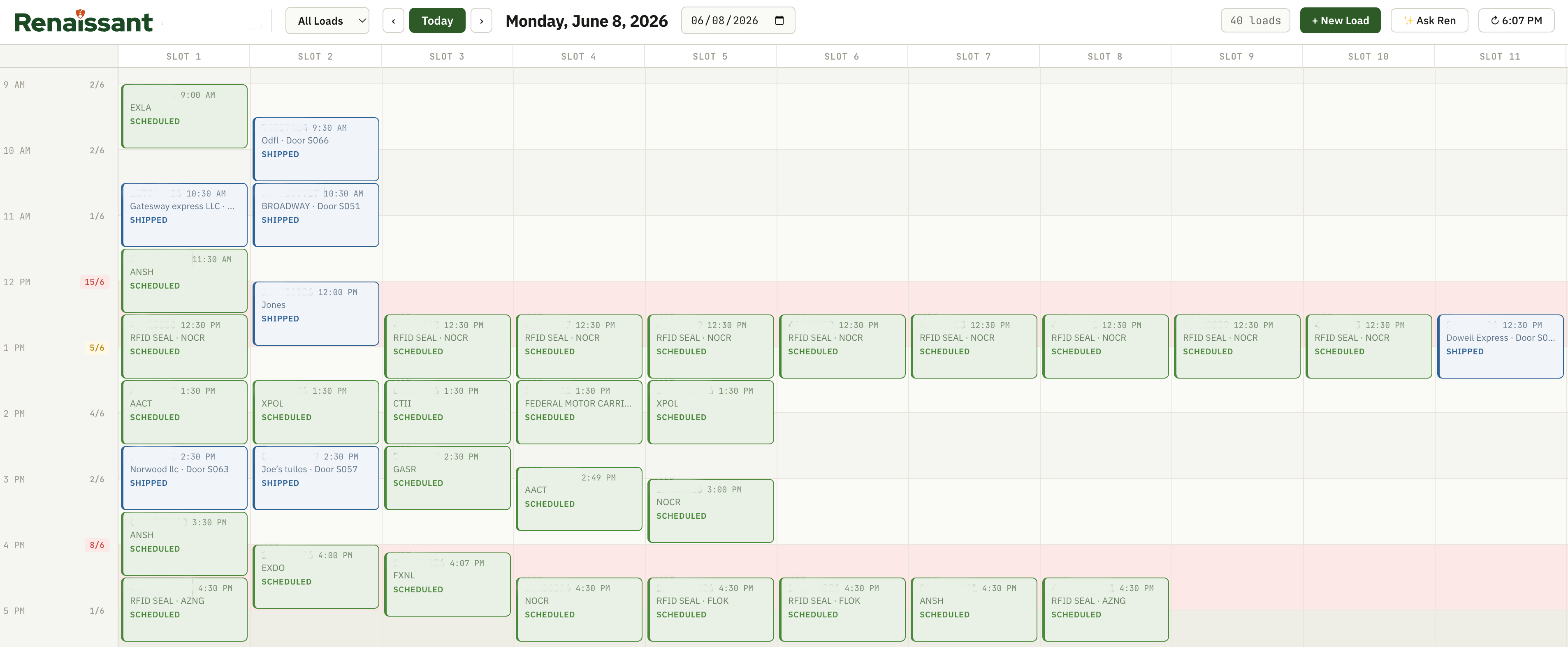 Renaissant Schedule board, representative de-identified view